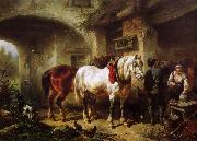 Wouterus Verschuur Paarden en personen op een binnenplaats Spain oil painting artist